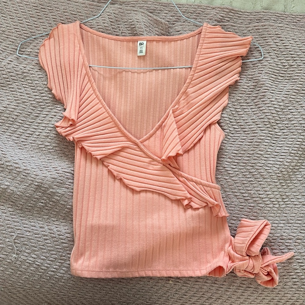 BP Ribbed Ruffle Tie Hem Top - Picture 2 of 4